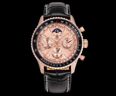 Breitling Navitimer B19 Movement 43*14mm Black Leather Strap Rose Gold Dial Complications Watch